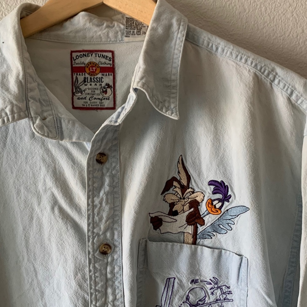 Vintage 90s Looney Tunes Denim Button Down